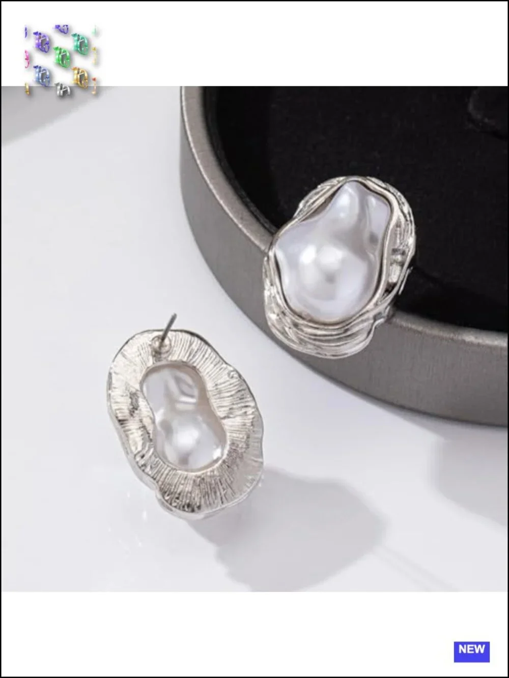 Large Silver Baroque Pearl Statement Earrings Chunky Geometric Faux Pearl